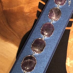 NWT Amethyst Bracelet in Silvertone 8-9 inches